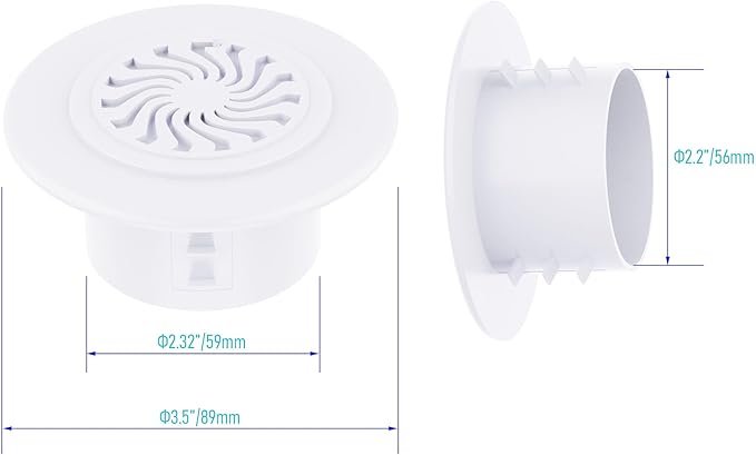 2Pcs Round Air Vent, Adjustable PP Vent Cover, Opening Size 60-70mm(2.4"-2.8"), White Louver Grille Vent Fit for Bathroom, Office, Kitchen Bedroom, Ventilation Use