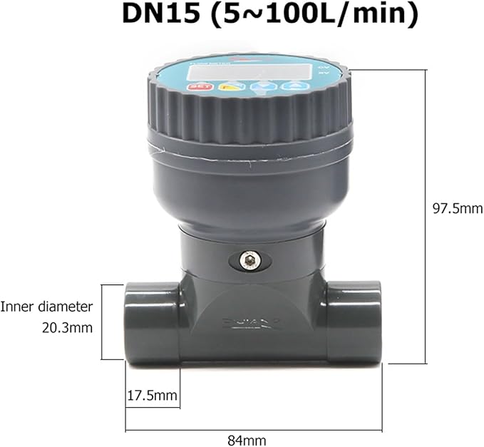 RS485 Digital Display Flow Meter High Precision Smart Electronic Flowmeter UPVC Water Flow Sensor for Farm Garden Irrigation(DN15)