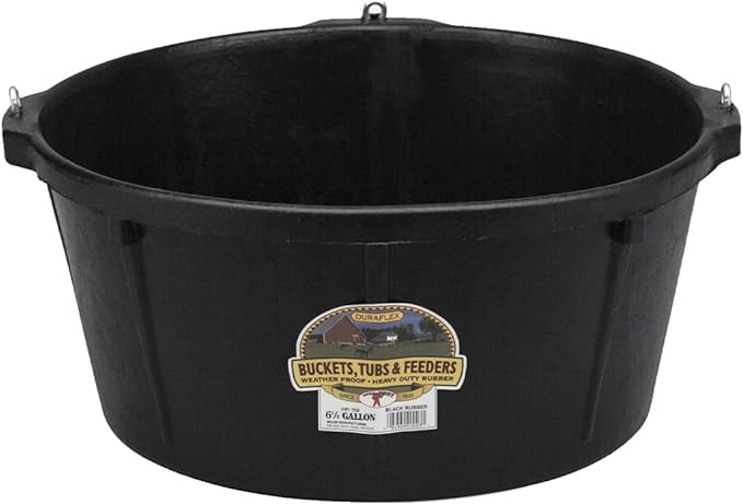 Little Giant® Heavy Duty Rubber Tub with Hanging Hooks | Durable Rubber Feed Pan | Horse Feed Bucket | 6.5 Gal