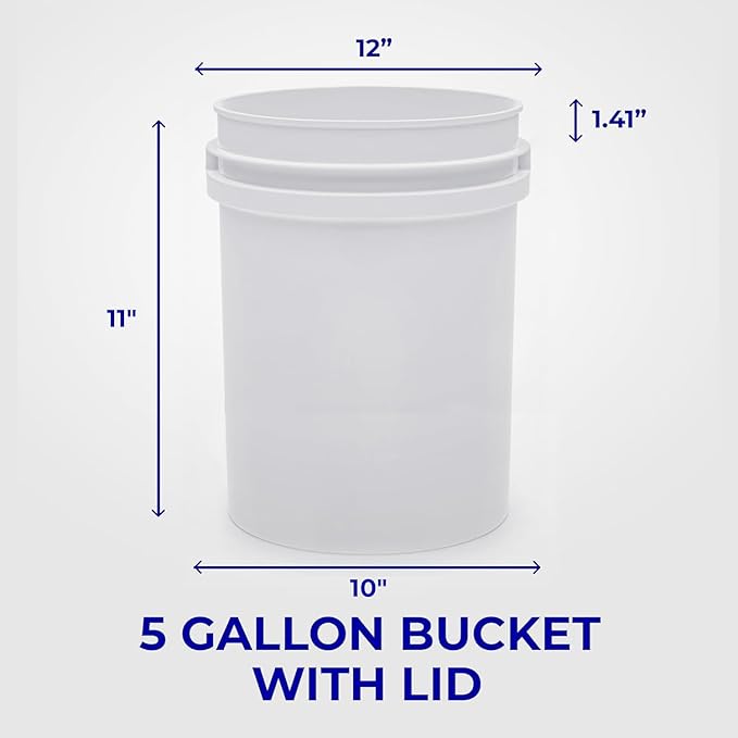 6.5-Gallon White Bucket Pail Container with Lid | Food Grade | Heavy-Duty 90MIL Extra Durable | Metal Handles with Plastic Grip for Easy Carrying | Multi-Use | Easy Stack and Store | BPA Free - 2 Pack