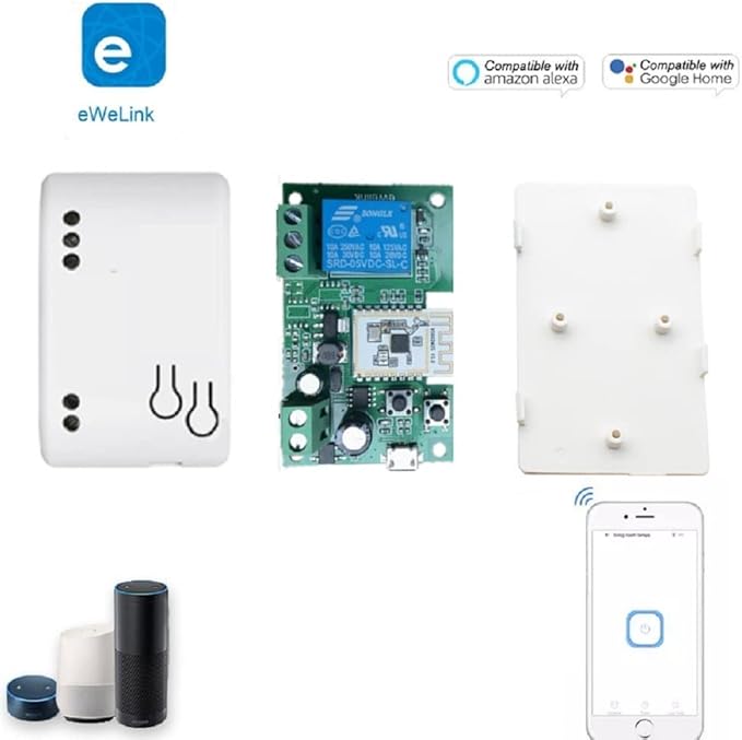 WiFi Smart Switch Relay Module for Home Automation,Add WIFI to access control garage door,eWelink app Remote Dry Contact,Compatible with Alexa,Google assistant (1CH WIFI Bluetooth)