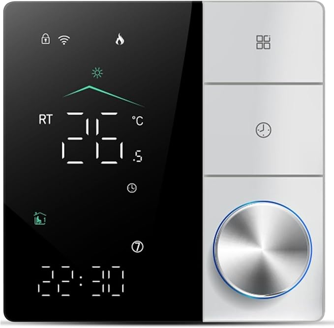 Smart Thermostat for House, Electric Floor Heating WiFi AC Thermostat with AI Smart Learning APP Control LED Digital Adjustable Knob Energy Saving DIY Programmable (Black and