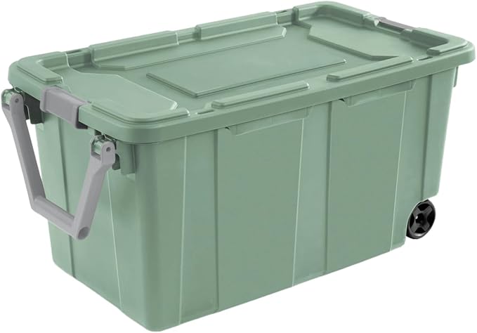 Plastic Storage Bin, 40 Gallon Lidded Stackable Storage Box with Latch Lid, Light Green, 2 Count