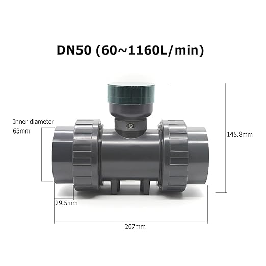 RS485 Digital Display Flow Meter High Precision Smart Electronic Flowmeter UPVC Water Sensor for Farm Garden Irrigation Low Repeatability, High Sensitivity(DN50)
