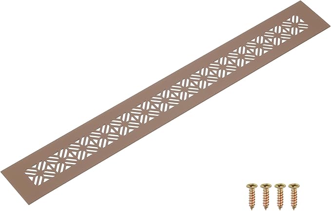 uxcell Aluminum Alloy Air Vents, 400 x 50mm / 15.7 x 2" Rectangle Louvered Ventilation Grille Cover with Mounting Screws for Door Cabinet Wardrobe, Brown