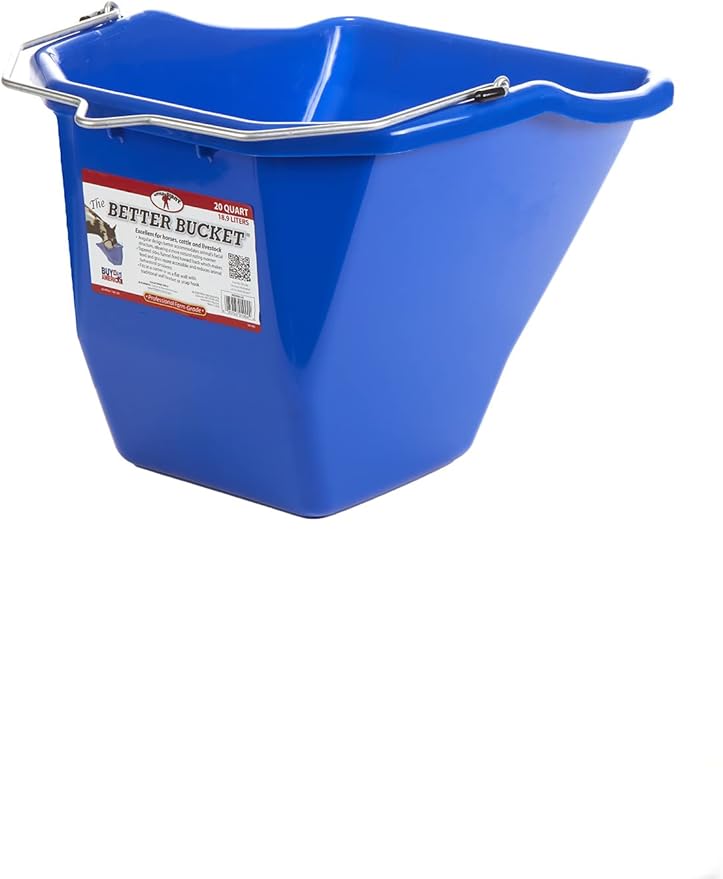 Little Giant® Plastic Better Bucket | Horse Feed Bucket | Ergonomically Designed | Flat Back Bucket | Made in USA | 10 Quarts | Blue