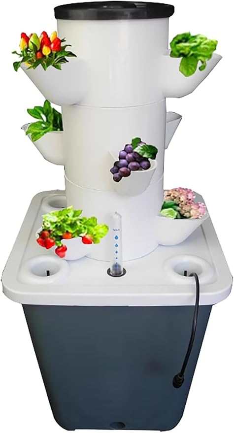 Indoor Hydroponic Tower Garden Kit, 30-Plant Vertical Growing System with Pump, Smart Germination for Herbs, Fruits & Veggies - 25 Holes, White White 9 Holes