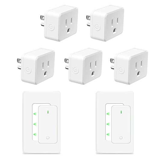 NineLeaf Remote Plug in On Off Switch Kit, Square Outlet Plug with Remote, Wireless Wall Mounted Light Switch, 15A/1500W, 500ft, TUV Listed, No Wiring Needed, for Lamps, Fans,2 Switches 5 Outlets