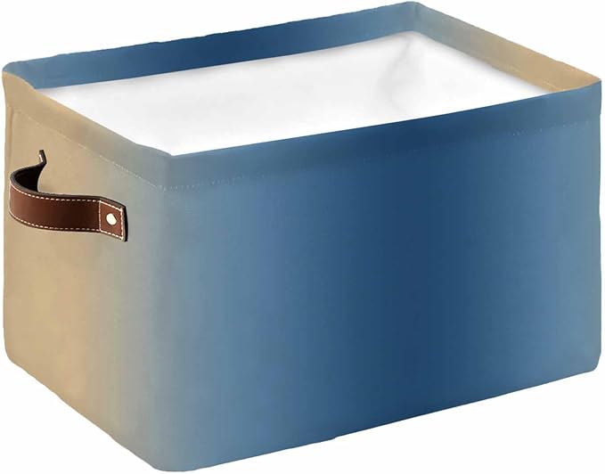 Navy Blue Yellow Ombre Storage Bins Cubes Waterproof Cloth Storage Basket,Farmhouse Modern Gradient Art Foldable Storage Bags for Shelf Clothes Storages Organizers with Handles 15x11x9.5 in 1PCS