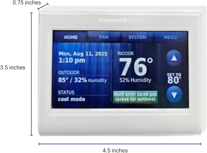 Honeywell TH9320WF5003 Wi-Fi 9000 Color Touch Screen Programmable Thermostat, 3.5 x 4.5 Inch, White, 'Requires C Wire"