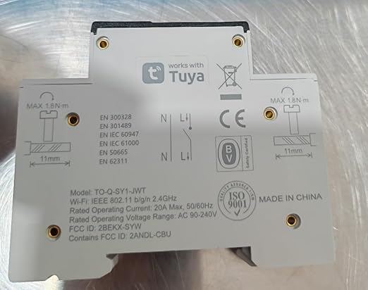 TONGOU DIY 1P+N Smart Wi-Fi Switch, Work with Alexa and Google Assistant for Voice Control, 20A with Energy Monitor, Smart Life/Tuya APP Remote Control, Timer Functions, DIN Rail Mounted,FCC Certified