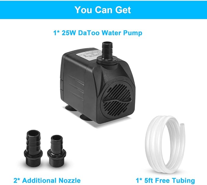 DaToo 400GPH 25W Submersible Water Pump Fountain Pump Ultra Quiet For Aquariums Fish Tank Pond Fountain Statuary Water Feature Hydroponics