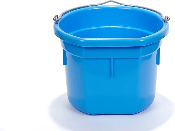 Little Giant® Flat Back Plastic Animal Feed Bucket | Animal Feed Bucket with Metal Handle | Horse Stall Feeding and Watering Supplies (Berry Blue, 8 Quart)