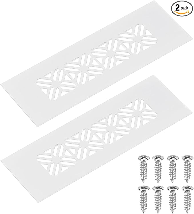 uxcell 2Pcs Aluminum Alloy Air Vents, 150 x 50mm / 5.9 x 2" Rectangle Louvered Ventilation Grille Cover with Mounting Screws for Door Cabinet Wardrobe, White