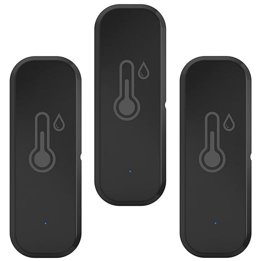 WiFi Temperature and Humidity Sensor,Compatible with Alexa and Google Home,No Hub Required,for Home,Baby Rooms,Greenhouses Accessories,Garages Black 3Pack(No Include Battery)