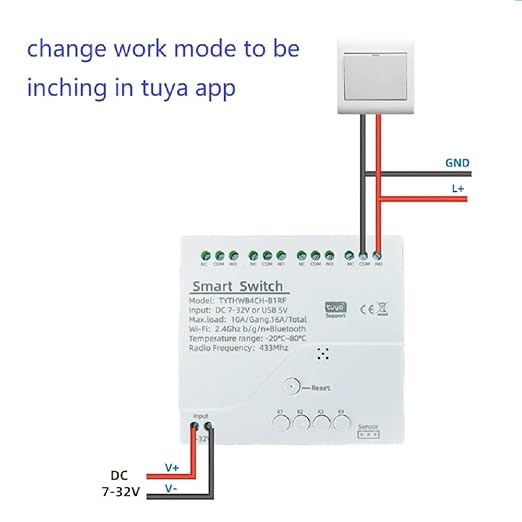 4 Channel Tuya app Dry Contact WIFI Wireless Smart Temperature Humidity Sensor Realy Switch,Compatible with Alexa Google Home, TYTHWB4CH-B1RF