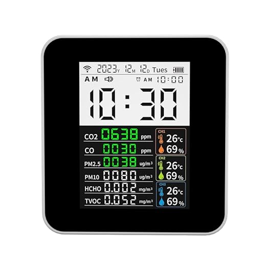 16-in-1 Smart WiFi Air Quality Monitor CO2 CO TVOC HCHO PM2.5 PM10 & Weather Stations Wireless Indoor Outdoor Thermometer with Multiple sensors,Air Quality Tester for Bedroom, Smart Home 2CO15-3