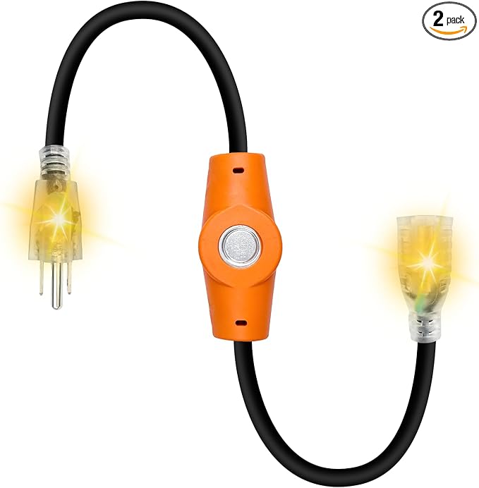 MAXKOSKO 2PCS 120V Temperature Controlled Extension Cord, Heat Cable Controller, Thermostatically Controlled Outlet Auto On/Off Below 37°F/Over 50°F, 20" Cord for Covered Outdoor Outlets