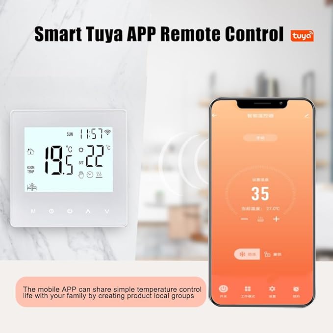 Aoresac Thermostat Smart Tuya WiFi Thermostat 16A Digital Programmable LCD Display Underfloor Heating Temperature Controller Digital Intelligent Wall Thermostat for Electric Heating