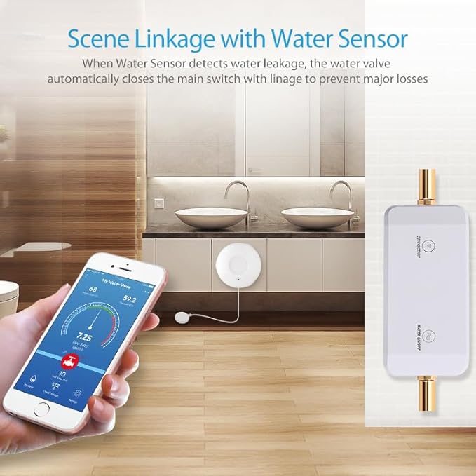 Haozee WiFi Smart Water Valve with Automatic Shut-Off, NSF Certified,Water Temperature/Water Pressure/Water Flow Rate Detect, APP Remote Control for DN20 (3/4 inch) Pipes