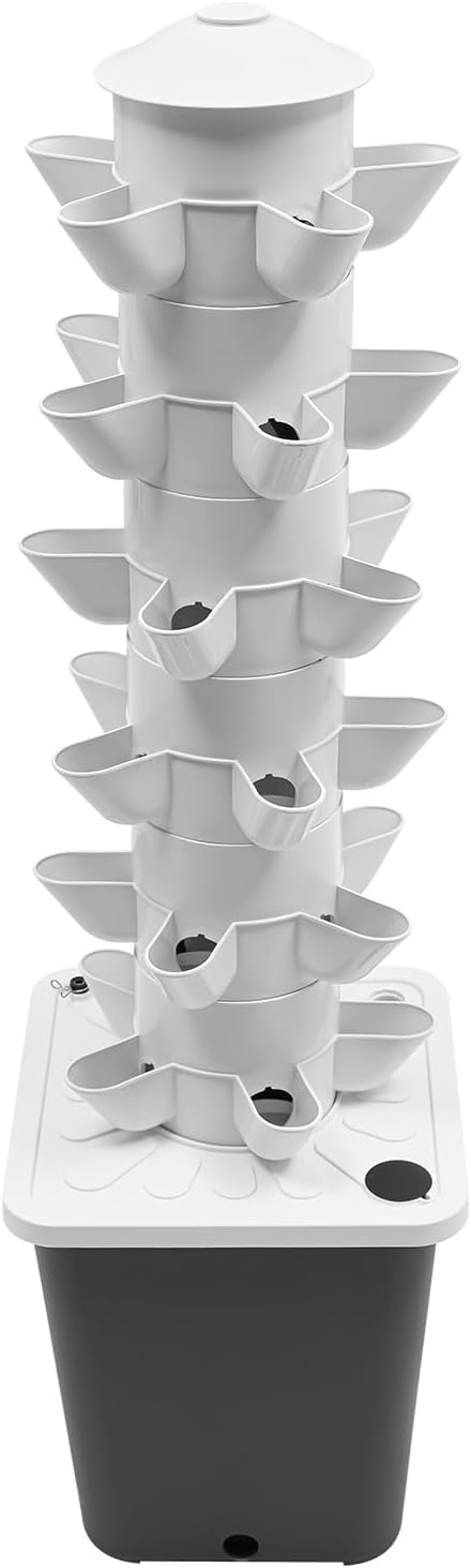Hydroponic Growing Kit, 6 Layer 30 Planting Point Hydroponic Grow Tower with 4 LED Lamps, Vertical Tower Planter Germination Kit, Hydroponics Growing System for Garden, Office, Balcony (Gray)