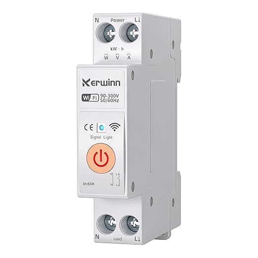 WiFi Smart Circuit Breaker 1P+N, 24-Hour Energy Monitoring, DIN Rail Mount, Smart Life/Tuya APP Remote Control & Voice Control Compatible with Alexa/Google Assistant(63A)