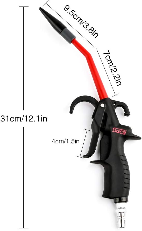 SGCB Pro Air Pressure Blow Gun, 230 Max PSI High Power Air Nozzle Blow Gun Adjustable Air Flow Trigger Angle Ben Jet Nozzle Rubber Tip 1/4" Air Inlet Adapt to Air Compressor for Car Clean Care Detail