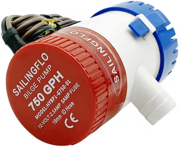 12V Bilge Pumps for Boats-750 GPH 3/4"(19mm) Outlet Non-Automatic Bilge Water Pump,Submersible Boat Accessories,Electric Marine Waterproof Reset (Red, 750 GPH)