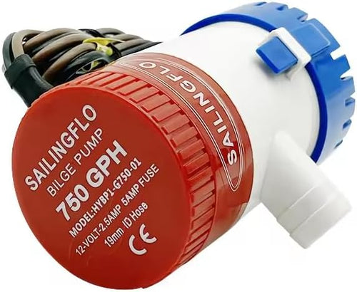 12V Bilge Pumps for Boats-750 GPH 3/4"(19mm) Outlet Non-Automatic Bilge Water Pump,Submersible Boat Accessories,Electric Marine Waterproof Reset (Red, 750 GPH)