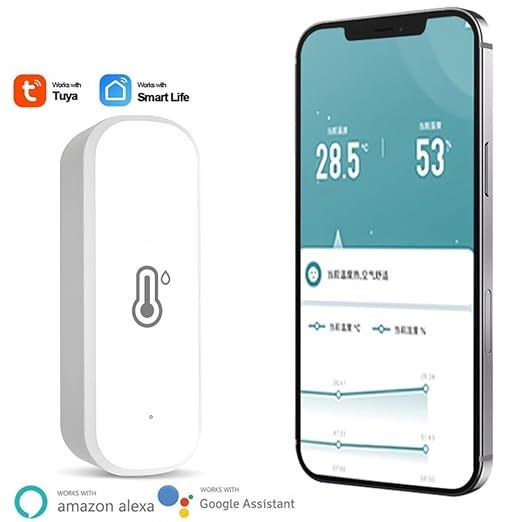 WiFi Smart Temperature and Humidity Monitor Sensor Compatible with Alexa,Google Assistant. with App Alert, for Home Pet Greenhouse.