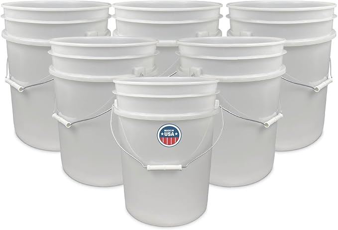 ePackageSupply 5 Gallon Bucket - Food Grade Bucket, Metal Handle Grip, BPA-Free, Heavy-Duty 90 Mil HDPE Plastic Pail, Stackable Utility Container, Made in USA, Lid Not Included, Translucent, 6 Packs