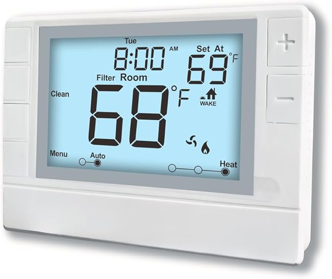 Super Programmable Thermostat for Home，2 Heat/1 Cool Heat Pump Or 1 Heat/1 Cool Conventional Systems, White Backlight
