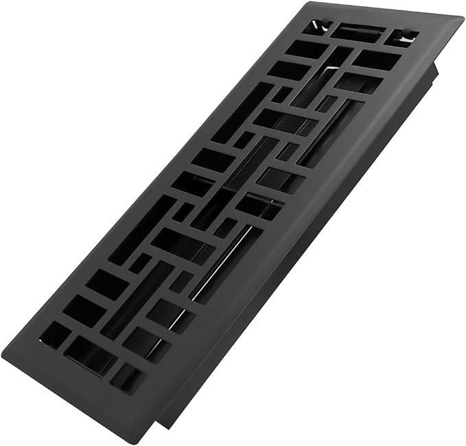 Howeall 4x12 Inches Heavy Duty Walkable Floor Register Easy Adjust Air Supply Lever Floor Vents - Seattle Design - Vent Cover for Home Floor - Matte Black