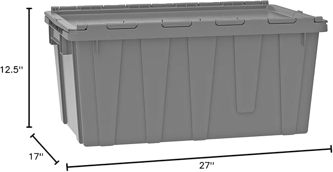 Buckhorn AR2717120204000 Industrial Plastic Stackable Storage KeepBox Tote Container with Hinged Attached Lid, 27-Inch L x 17-Inch W x 12-Inch H, Green