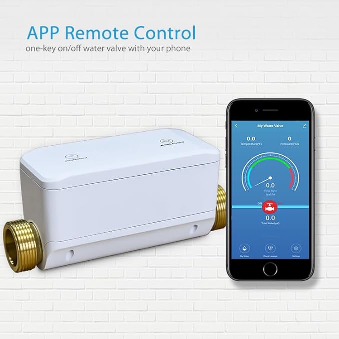 Haozee WiFi Smart Water Valve with Automatic Shut-Off, NSF Certified,Water Temperature/Water Pressure/Water Flow Rate Detect, APP Remote Control for DN20 (3/4 inch) Pipes