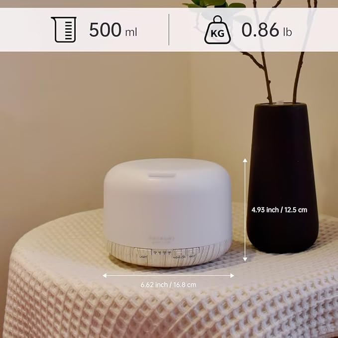 ASAKUKI Essential Oil Diffuser for Home, 500ML Aromatherapy Diffuser Humidifier with Remote Control, 7 Color LED Lights, Quiet Cool Mist Diffuser for Bedroom, Office, Gift for Mom (White)