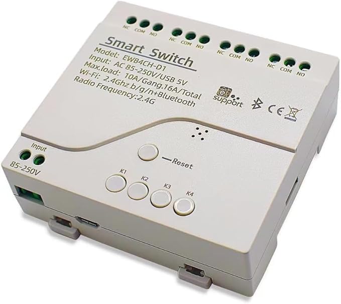 4 Channel WiFi& RF& Bluetooth Smart Dry Contact Relay Switch Module,Phone app Remote/Voice Control,Timer,Compatible with Alexa. (85-250V/USB 5V)