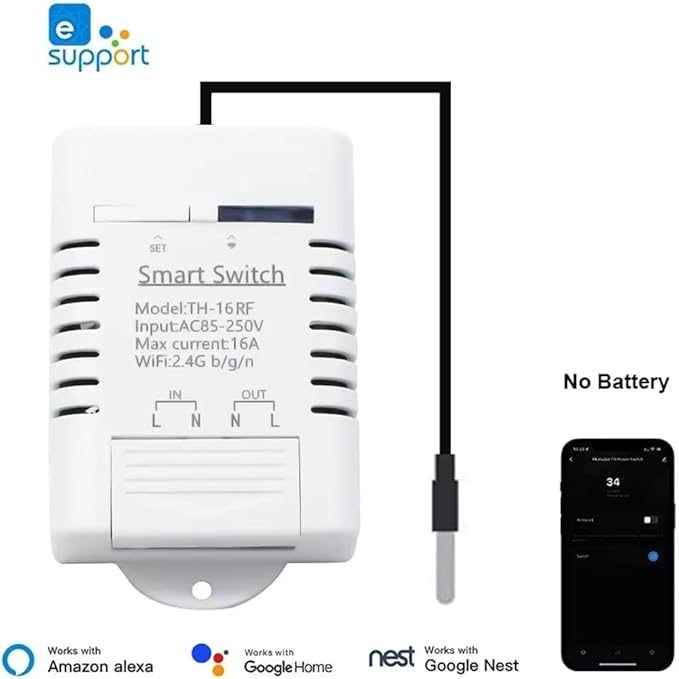 High Power eWeLink 16A Smart WiFi Temperature Controller with Waterproof Probe - APP Remote Control for Greenhouse,Homebrew,Thermostat,Aquarium,Climbing Pet Breeding,Incubator,Alexa Voice Compatible