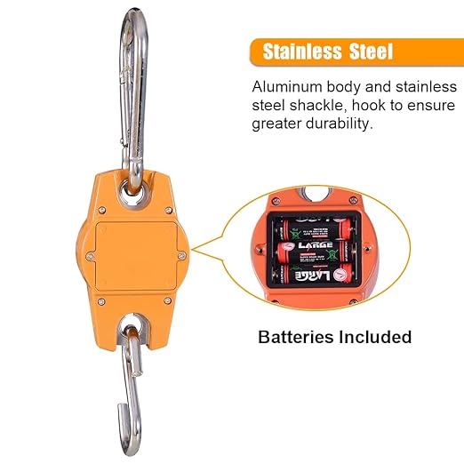 Fuzion Hanging Scale 660lb, Heavy Duty Crane Scale with Large LCD Display, Digital Weight Deer Scale with Hold/Tare for Farms, Hunting, Fishing and Weighing Luggage