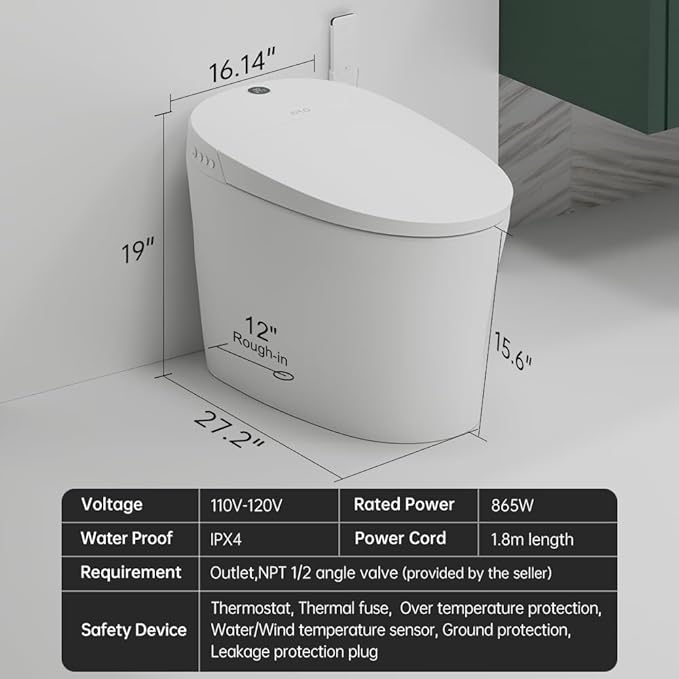 EPLO Smart Toilet,One Piece Bidet for Bathrooms,Modern Elongated Toilet with Warm Water,Dual Auto Flush,Foot Sensor Operation,Heated Bidet Seat,Electric Tankless Toilets with LED Display E16