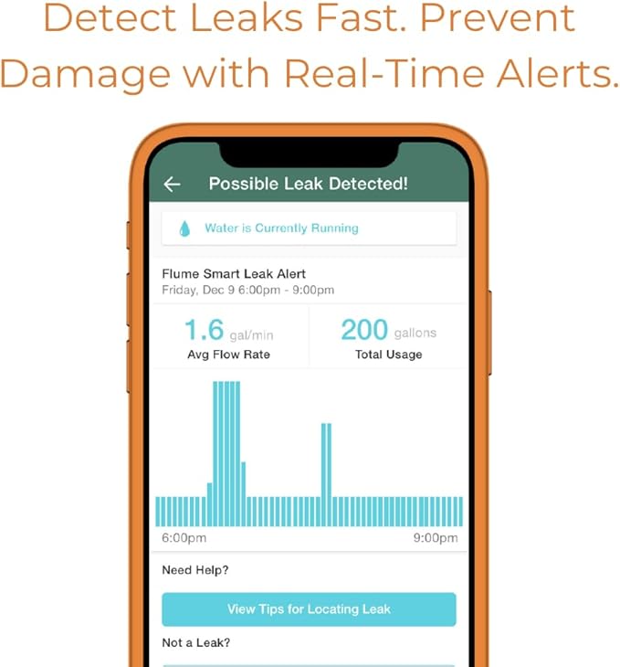 Flume 2X Smart Home Water Monitor and Leak Detector (Newest Model) – Real-Time Water Usage Tracking, Indoor/Outdoor Leak Alerts, Irrigation & Sprinkler Monitoring, Easy No-Plumbing Installation