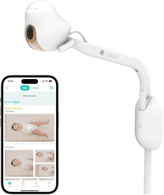 CüboAi CuboAi New Model Smart Baby Monitor 3: Sleep Safety Alerts for Covered Face Rollover, 2.5K QHD Night Vision WiFi Camera, 2-Way Audio, Humidity Sensor, Lullabies. App Control (Wall Mount Set)