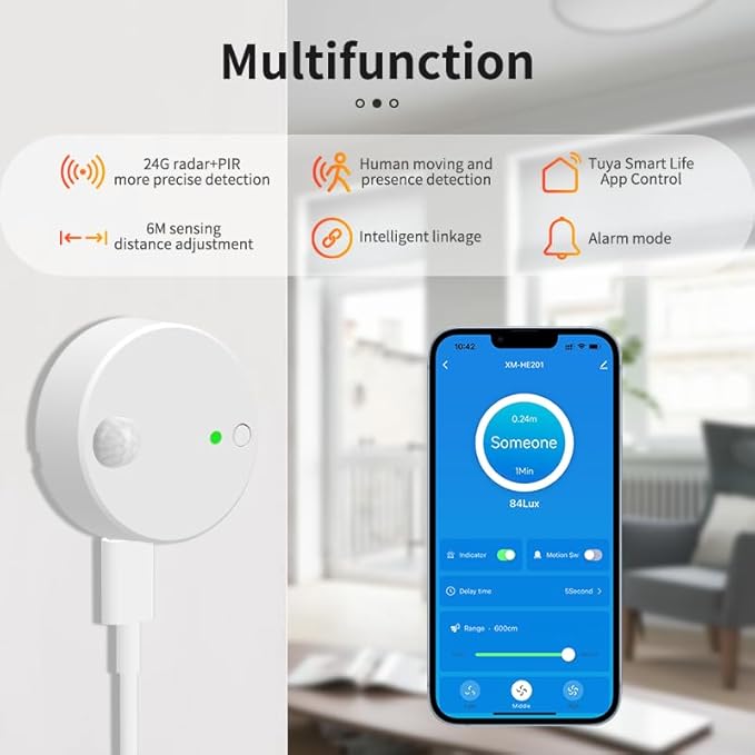 2pcs/lot XiuMii Smart Human Presence Motion Sensor,Tuya Smart Life App Control, 24G Millimeter Radar Detector High Sensing Human Body Exists Sensor Not Compatible with Alexa