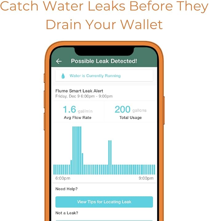 Flume 2 Smart Home Water Monitor & Leak Detector – WiFi Connected, Real-Time Usage Tracking & Alerts – Works with Compatible Residential Water Meters