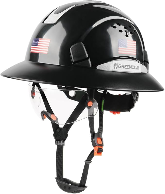 Full Brim Hard Hat Vented Construction Safety Helmet OSHA Approved Cascos De Construccion Work Hardhats with Cooling Towel for Men&Women 6 Point Adjustable Ratchet Suspension