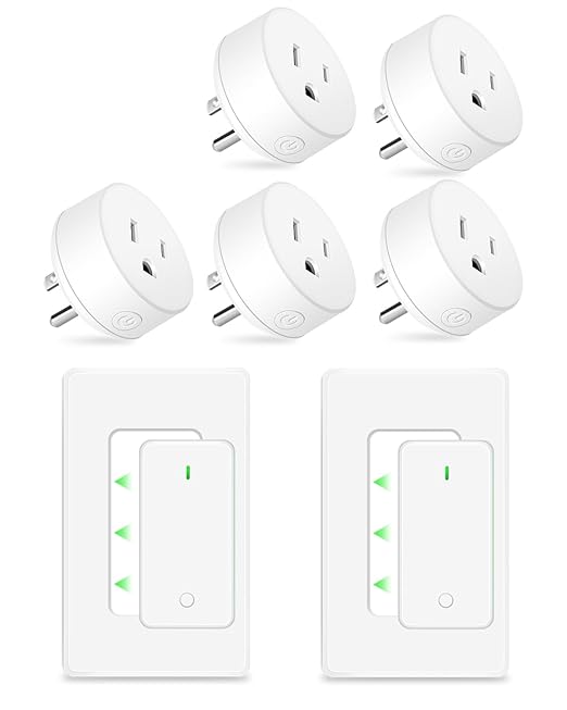 NineLeaf Wireless Remote Control Outlet Plug Kit, 5 Plug-in Light Switches with 2 Wall Remotes, 15A/1500W, No Wiring Needed, 500ft RF Range, Remote Light Switch for Lamps & Household Appliances