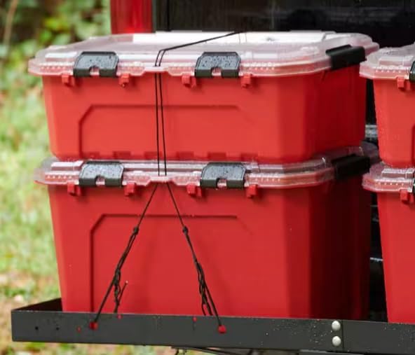 12-Gal. Heavy Duty Stackable Plastic Storage Container with Hinged Lid, 200 lb. Capacity, Red