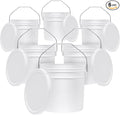 3.5-Gallon White Bucket Pail Container with Lid | Food Grade | Heavy-Duty 90MIL Extra Durable | Metal Handles with Plastic Grip for Easy Carrying | Multi-Use | Easy Stack and Store | BPA Free - 6 Pack
