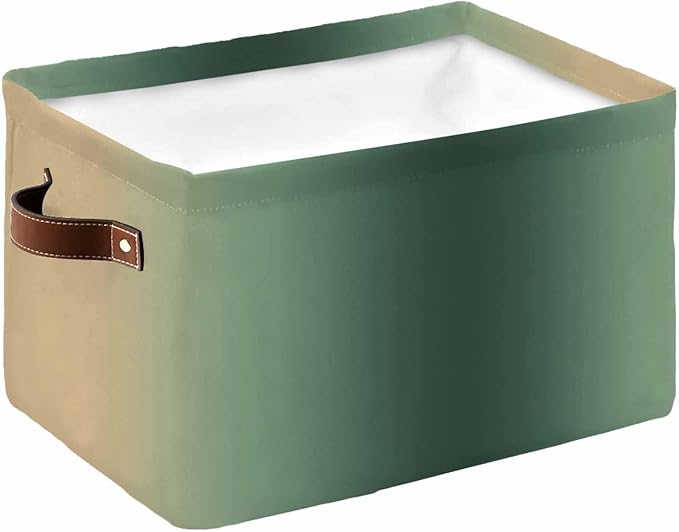 Green Yellow Ombre Storage Bins Cubes Waterproof Cloth Storage Basket, Farmhouse Modern Gradient Art Foldable Storage Bags for Shelf Closet Clothes Storages Organizers with Handles 15x11x9.5 in 1PCS
