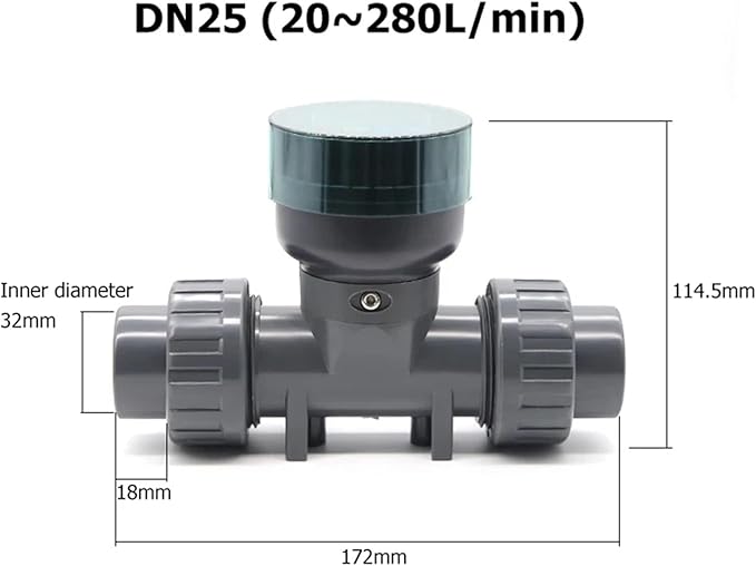 RS485 Digital Display Flow Meter High Precision Smart Electronic Flowmeter UPVC Water Flow Sensor for Farm Garden Irrigation(DN25)